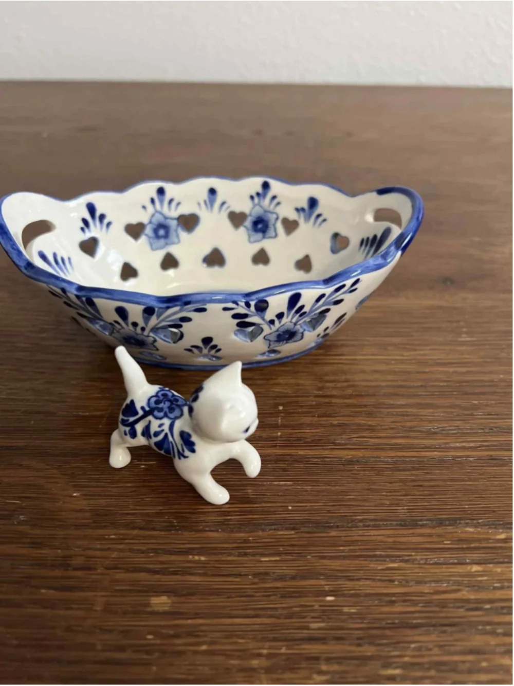Vintage Delft Blue Holland Cat Basket Sets Hand Painted Porcelain Lot X2 Damaged